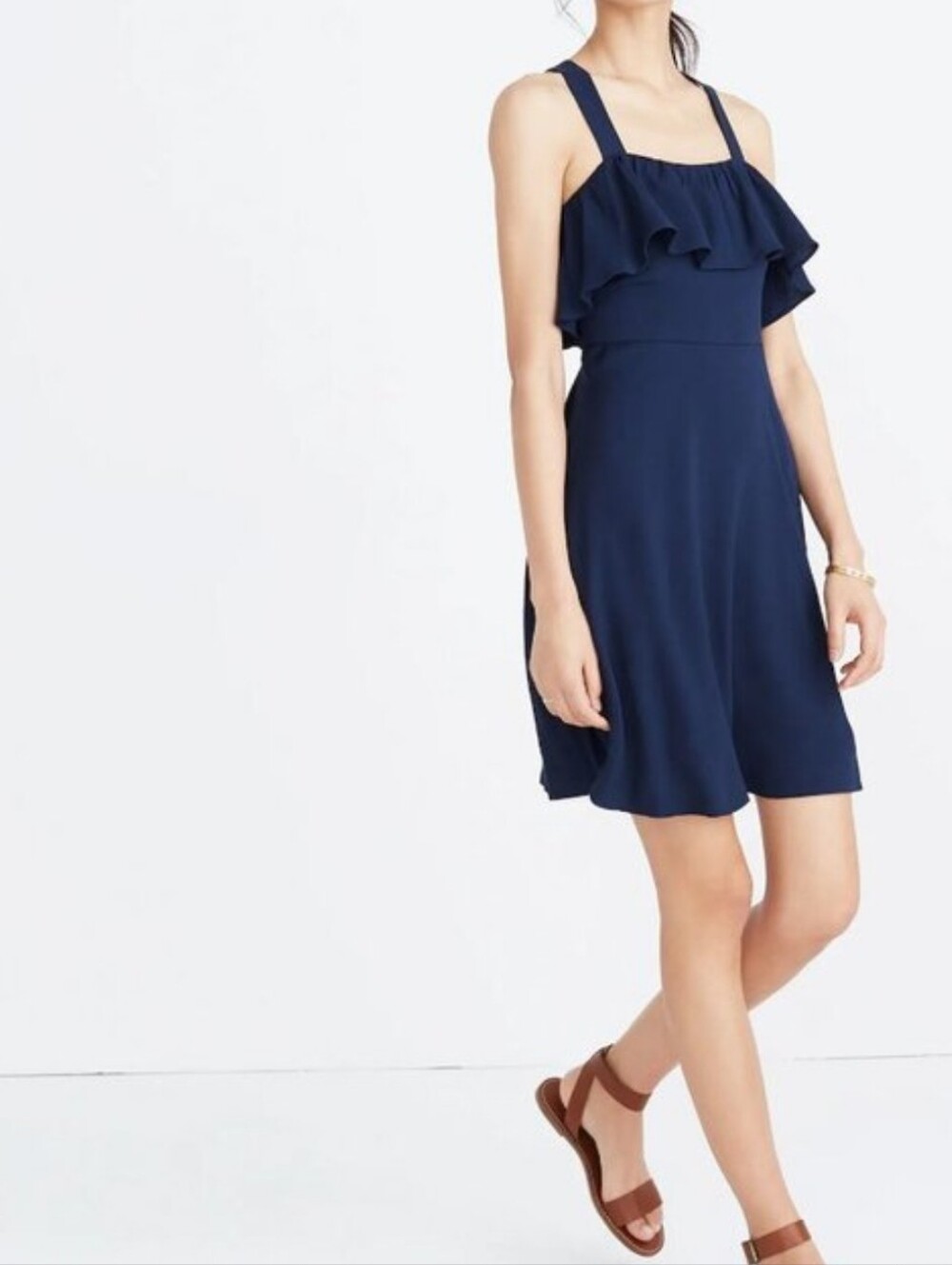 Madewell Navy Blue Ruffle pockets Mini Dress